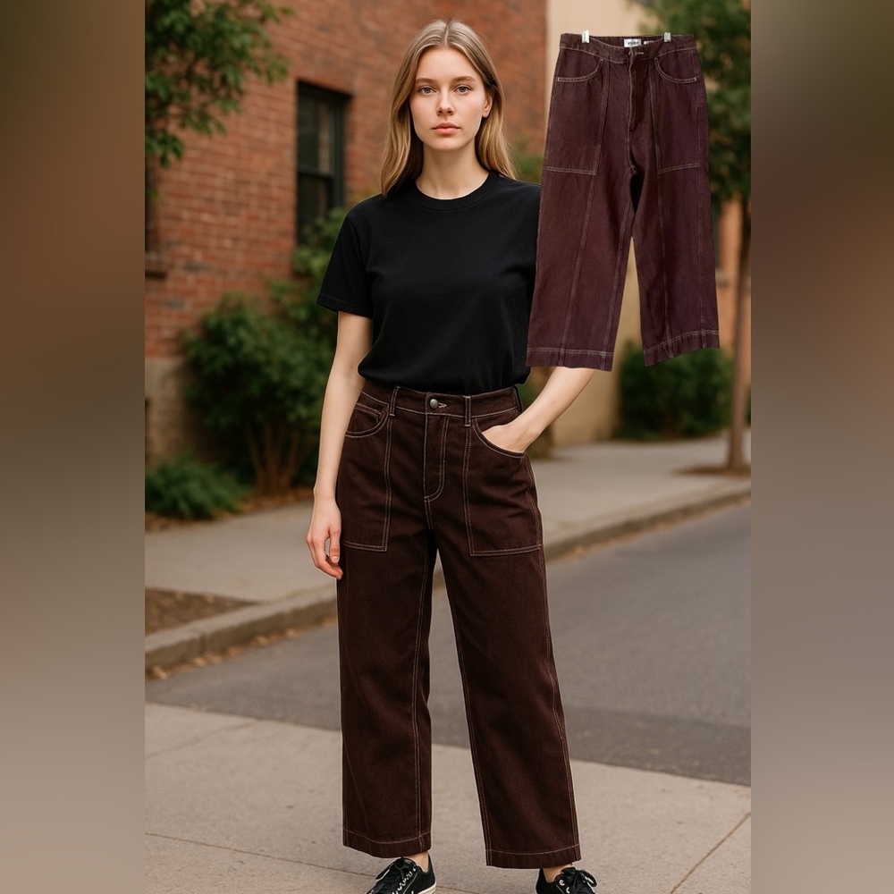 WEEKDAY‎ Brown Denim High Rise Jean 6 Women Cropped Streetwear Retro Fall